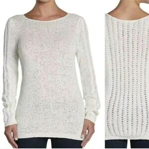 Rachel Zoe Cream Karla Tunic Sweater Open Stitch Long Sleeve Women Small